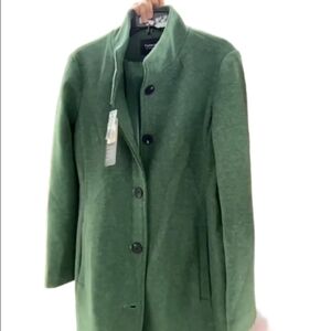 Wool blend Green trench coat peacoat grey long women's winter jacket NWT Medium